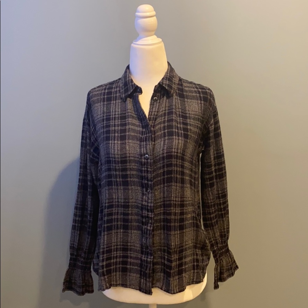 Madewell checkered button up blouse extra small